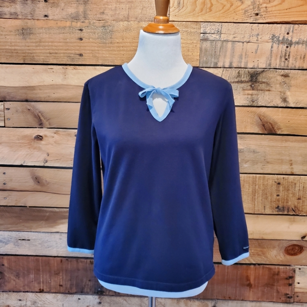 Vintage '90's Nautica navy tee with bow detail at neckline size L